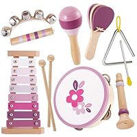BUYGER Kids Wooden Musical Instruments Toys with Xylophone Tambourine Maracas Toddler Baby Percussion Musical Sensory Toys Gifts for 1 2 3+ Year Old