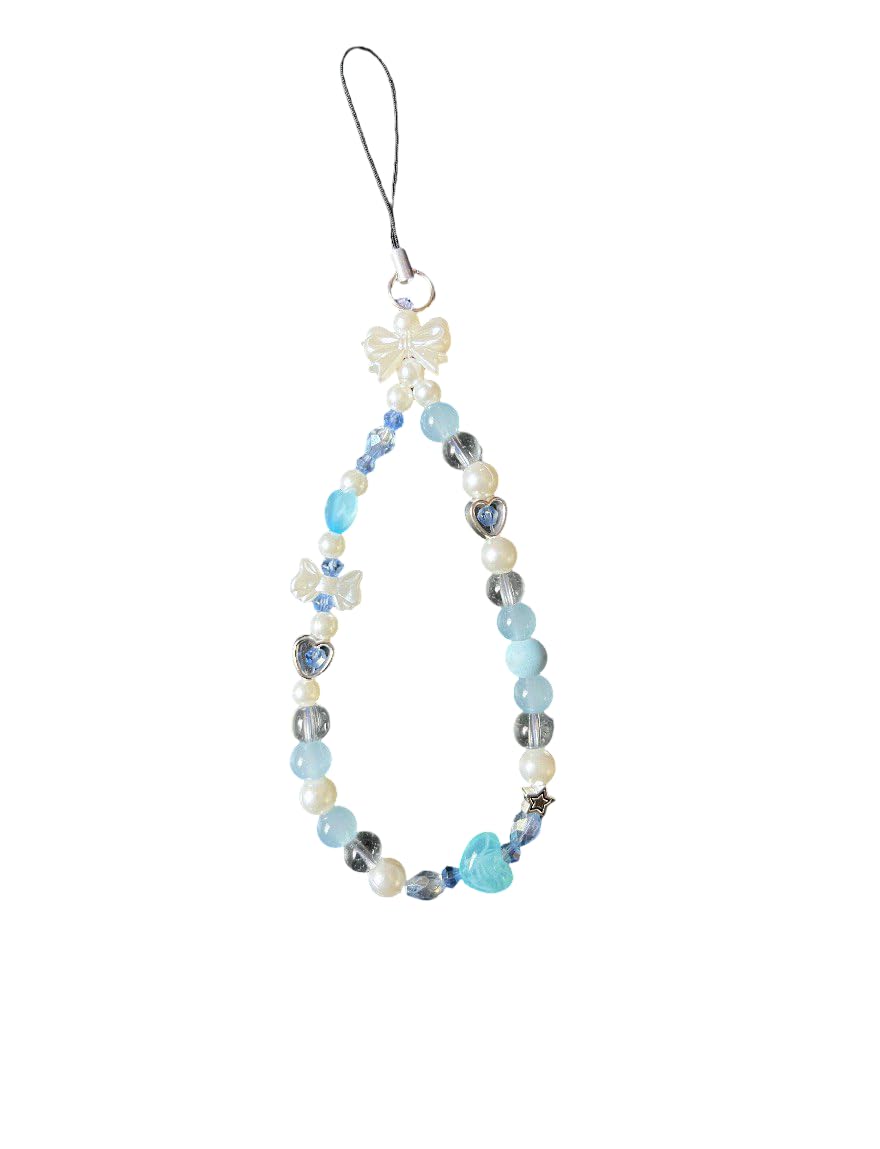 Beaded Phone Charm for Women & Girls – Blue Butterfly & Heart Crystal Pearl Wrist Strap Lanyard, Cute Mobile Hanging Charm for Phone Case, Handbag, Backpack & Keys-image-10