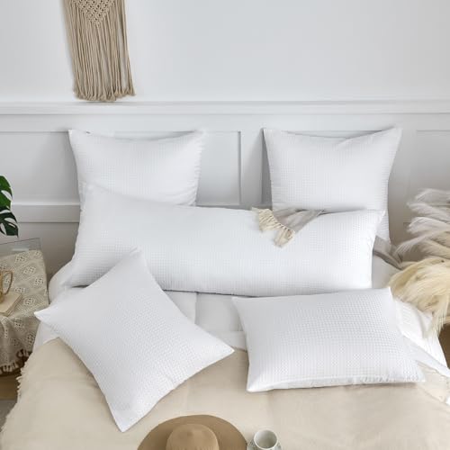 TSUTOMI White Soft Waffle Euro Pillow Covers 26" x 26", Breathable & Skin-Friendly