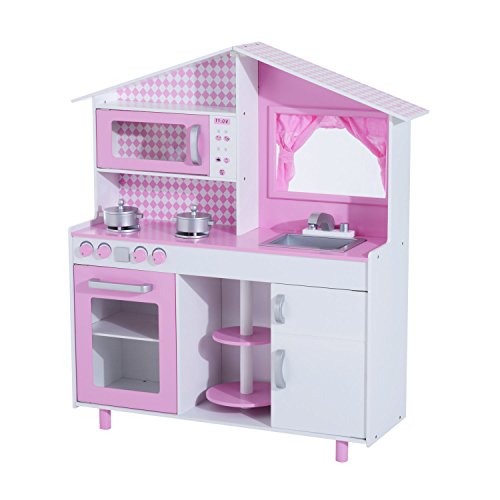 Preisvergleich Produktbild Homcom® Kinderküche Spielküche Spielzeugküche Kinderspielküche Spielzeug mit / ohne Zubehör / Fenster (Modell4 / rosa + weiß)