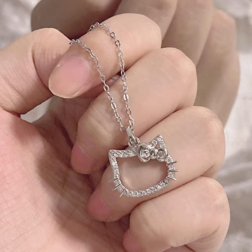 Zeshimb Diamond Cat Necklace Sterling Silver Cute Cubic Zirconia Bow Kitten Pendant Necklace Funny Cartoon Animal Cat Necklace Chain Jewelry Gifts for Women Teen Girls by Zeshimb - Image 3