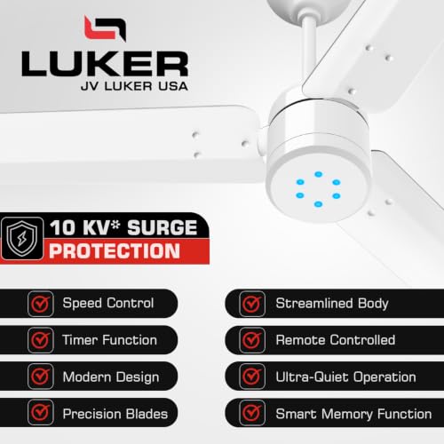 Image of LUKER JVLuker USA 1200mm BLDC Ceiling Fan with IR Remote BEE 5 Star 65% Energy Saving High Air Delivery Low Noise LED Indicator Reverse Mode for Living & Bedroom (White, Aerozen Plus)