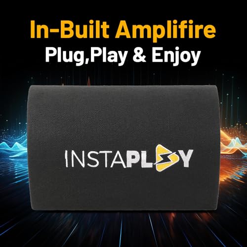 INSTAPLAY Thunder 10 Inch Subwoofer (Black) | Active Deep Sound Bass Tube Speaker | 5400W Inbuilt Amplifier with Bluetooth, AUX Connectivity | Underseat High Power Car Woofer | Car Audio Accessories
