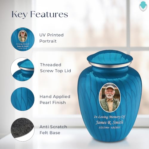 Image of Geturns - Adult Cremation Urns for Human Ashes I Large Photo Funeral Urn for Men and Women I 200 lbs (Pearl Racing Blue)