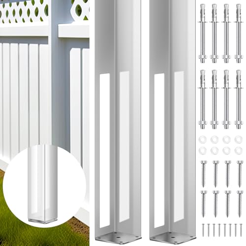 Image of Hicarer 2 Sets 5 inch x 5 inch x 48 inch Vinyl Fence Concrete Post Heavy Duty Fence Post for Vinyl Newel Posts Mount Tower with Mounting Kit - Galvanized Steel, 300 lbs Load Capacity