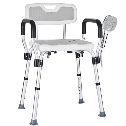 Modundry Tabourets de Douche pour Personnes âgées, Chaise Douche avec Accoudoirs et Dossier Rembourrés, Pieds Antidérapants, Siège de Douche Hauteur...