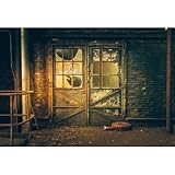 YongFoto 3,5x2,5m Fotografie Hintergrund für verlassene Gebäude Schäbige Fabrik drinnen Rostiges Eisentor Ziegelwand Fotohintergrund für Nostalgiefilmdreharbeiten Portrait Kind Fotoshooting Studio