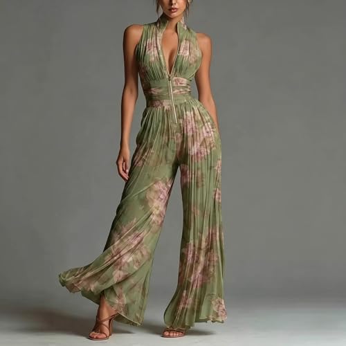 Combinaison-short à volants vert fleuri et jambes larges
