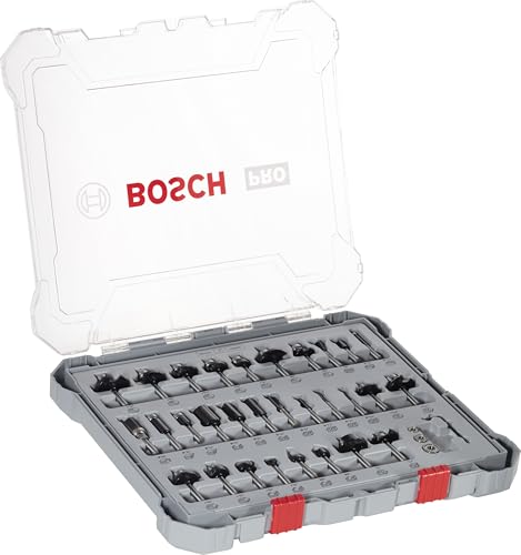 Bosch Professional Set Mixto de Brocas Fresadoras de 30 Piezas (para madera, vástago de Ø 1/4 Inch, Accesorios Fresadoras)