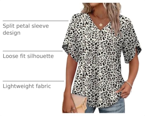 Image of WIHOLL Womens Summer Tops Short Petal Sleeve Shirts Fashion V Neck Womens Clothing