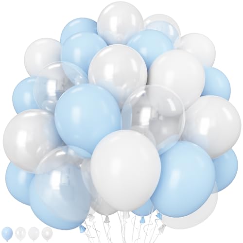 Image of Blue and White Balloons, 12 Inch Blue White Clear Balloon, Pastel Blue