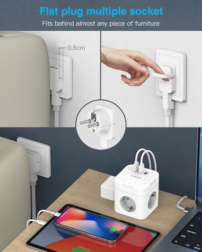 Multiprise USB de type C cube de prise secteur plate interrupteur individuel 2m