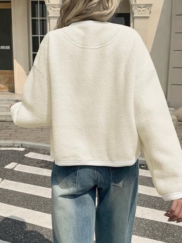 Yousify Womens Sherpa Fleece Jackets Cropped Button Down Crew Neck Coats Fall Casual Trendy Outerwear3