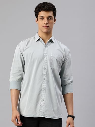 Image of Majestic Man Men's Washed Cotton Twill Casual Shirt - Comfort | Pure Cotton | Slim Fit | Full Sleeve | Casual Wear
