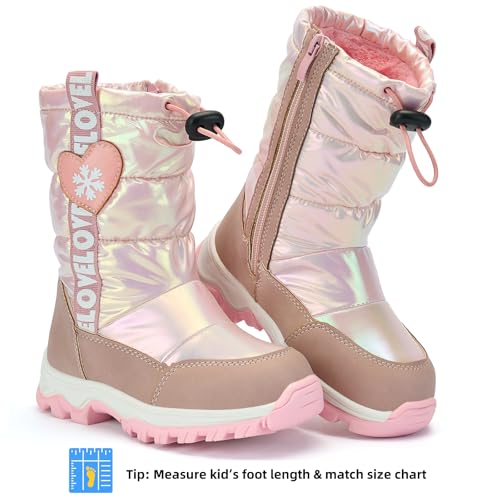 TZJS Girls Winter Boots Lightweight Kids Snow Boots Adjustable and Side Zipper Girl Outdoor Warm Boot Cold Weather Shoes with Faux Fur Lined for Toddler/Little Kids2