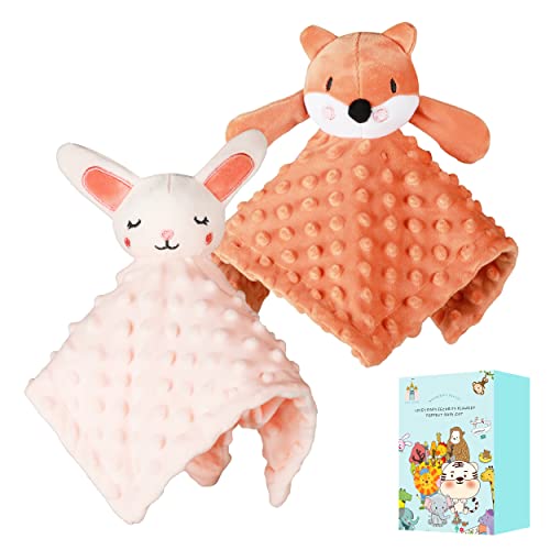 Image of Cute Castle Security Blanket Baby Gifts Box - Soft Unisex Newborn Essentials for Boys and Girls - Neutral Baby Stuff Snuggle Cloths - Baby Registry Search Shower Gifts (Pink Rabbit and Fox)