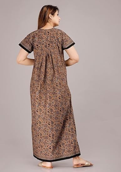 Image of OFEEFAN Cotton Nighty for Women - Pack of 2 Printed Maxi Gowns, Ankle-Length Night Dresses, Soft & Breathable Sleepwear - Free Size