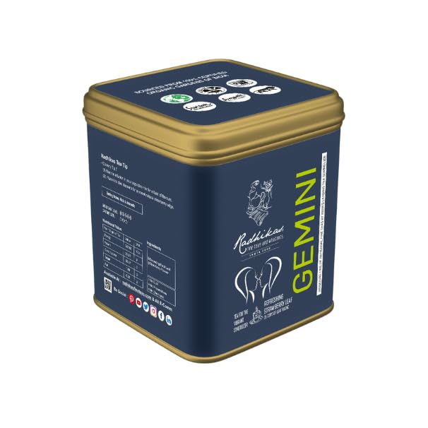 Radhikas Fine Teas and Whatnots - Gemini Strawberry - A special blend that celebrates the Vibrant Synergizer, Zodiac Collection, Gifting, 50 gm - Makes 25 Cups of Tea