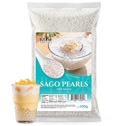 Fusion Select 400g Small Sago Pearls - Clear, Natural Tapioca Pearls for Bubble Tea, Milk Tea,...