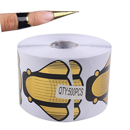 Beautyleader 500Pcs/Roll Nail Form, Nail Art Guide Stickers for Acrylic UV Gel Nail Tips Manicure Extension Tool (Gloden)