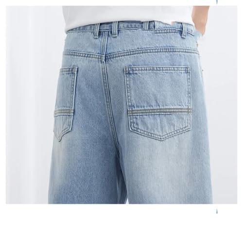 Men's Thin Straight Jeans, Cotton Zipper Loose Wide-Leg Pants Mid-Waist Vintage Jeans4