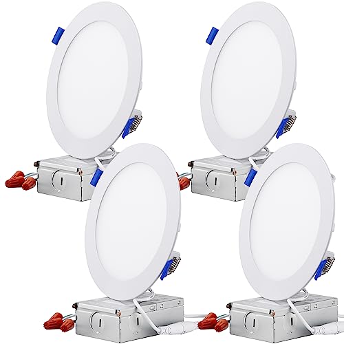 Torchstar Essential Series 6 Inch Ultra-Thin Led Recessed Lighting With J-Box, 12W Dimmable Slim Panel Downlight 1000Lm, Etl & Energy Star Listed, 3000K Warm White, Pack Of 4 #TOP9