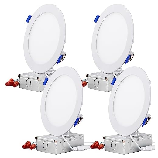 TORCHSTAR Essential Series 6 Inch Ultra-Thin LED Recessed Lighting with J-Box, 12W Dimmable Slim Panel Downlight 1000lm, ETL & Energy Star Listed, 3000K Warm White, Pack of 4