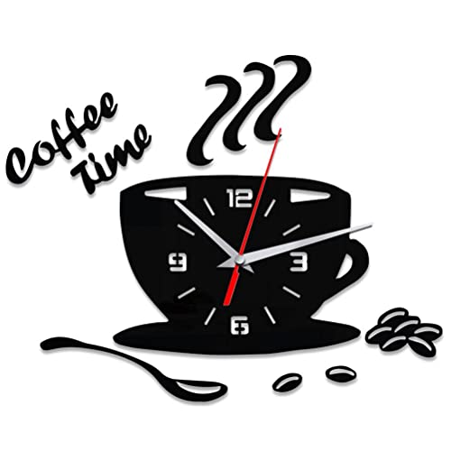 Asotagi Horloge murale en acrylique 3D DIY moderne pour cuisine, décoration d'intérieur, horloge à l'heure du café, autocollant mural en forme de tasse