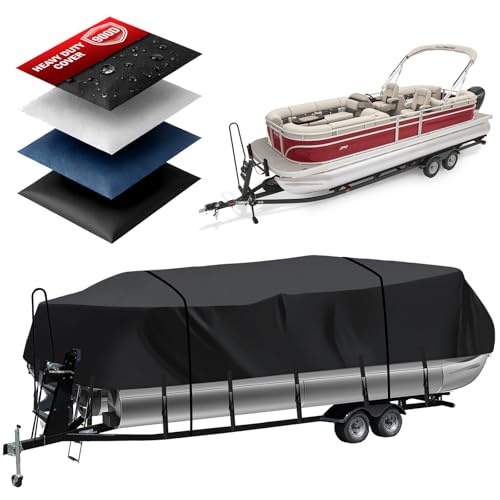 Heavy Duty 900D Pontoon Boat Cover 243-262 Marine Grade Waterproof Cover with Adjustable Windproof Tightening Strap & Anti-UV for SunTracker Party Barge/SPORTFISH/Fishing Barge