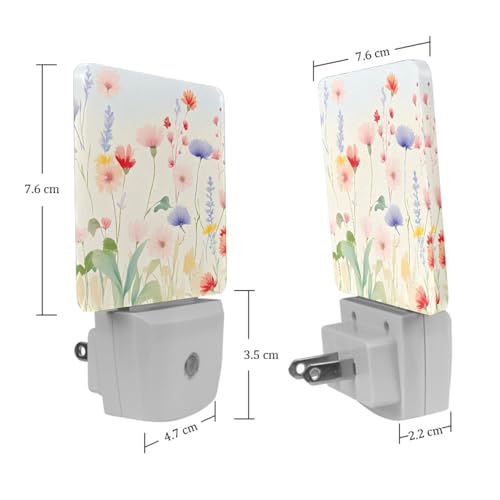 Image of NEWzone Watercolor Flower Night Light [2 Pack], Plug in Wall Led Night Lights Decor for Boys Girls Room, Dusk to Dawn Sensor Wall Lamp for Stairway /Bedroom /Kitchen /Nursery Room