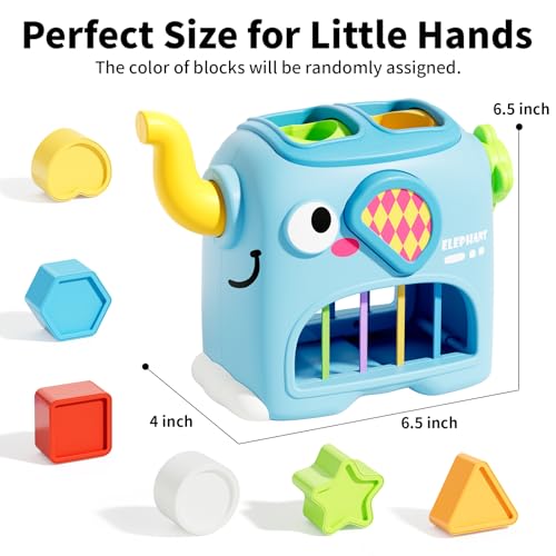 SOCBTNSO Elephant Interactive Shape Sorter Toys for 18 Months+, Montessori Matching & Sorting Toys with 6 Sensory Shape Blocks, Developmental Infant Birthday Gifts for Learning Toddler - Image 7