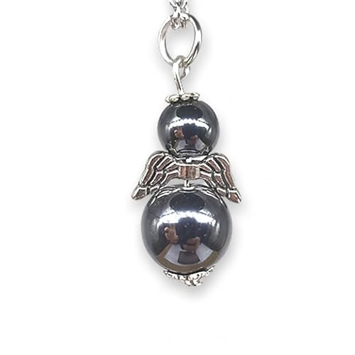 CIONDOLO ANGELO CUSTODE IN PIETRA DURA MINERALE (EMATITE)