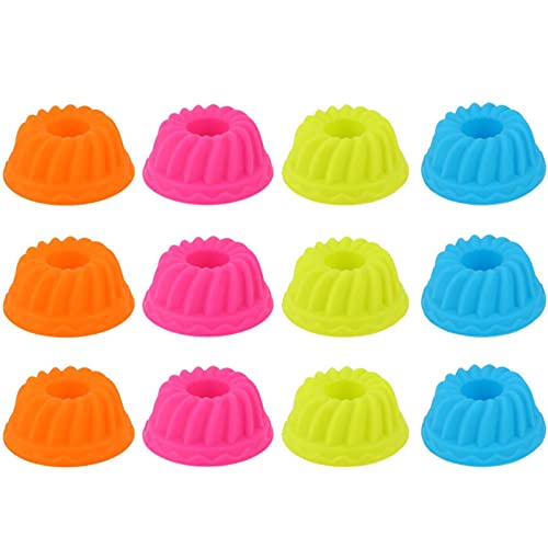 CHEOTIME 12Pcs Silicone Baking Molds, Rose Red, Yellow, Orange, Blue, Nonstick, Reusable, Everyday Baking, Round, Heat-resistant, Freezer-safe, Silicone Cupcake Molds