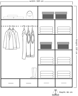 MN Furniture Sudenia High Gloss 2 & 3 Sliding Doors Wardrobe with Mirror, Drawers Cabinet with Storage Cabinets Hanging Rails Art Decor Closet in White, Black and Grey (Grey, 203cm)