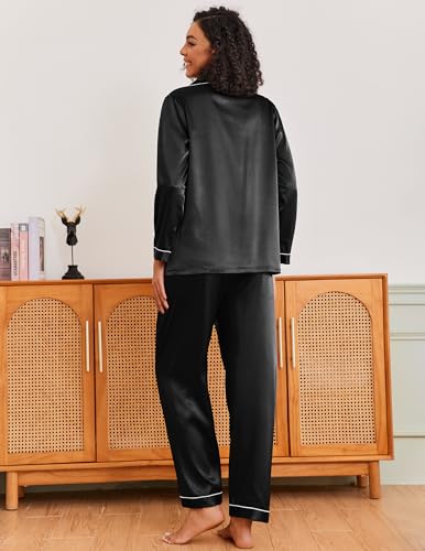 Image of Ekouaer Pajamas for Women Silk Satin Button Down Long Sleeve Pajama Sets