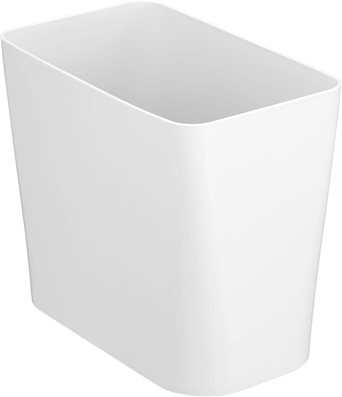 mDesign Papelera pequeña de plástico de 3 galones, contenedor de basura, para baño, dormitorio, cocina, oficina en casa, cuarto de lavado, para basura, residuos, color blanco