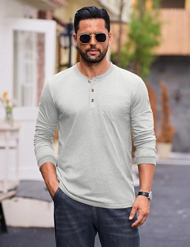 CRYSULLY Mens Long Sleeve Shirt Cotton 3 Button Pocket T-Shirts Casual Stylish Lightweight Pullover Shirt2