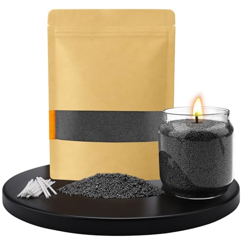 Candle Sand and Wicks, 500g Pearled Candle Warmnest Candle Sand, Pearled Candle Wax Sand Candle Wax Sand Candle Pearls with 20 Pcs Wicks (Black)