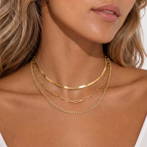 Image of Tewiky Layered Necklaces for Women 14k Gold Plated Chain Necklace Set