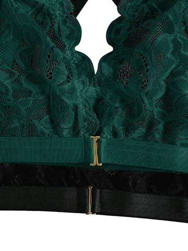 Image of MakeMeChic Women's Plus Size Lace Bralette Front Closure Bras Wireless Deep V Triangle Sexy Lace Bra