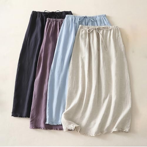 HGps8w Vintage Cotton Linen Skirt for Women 2025 Fall Elegant Elastic High Waist Loose A-Line Versatile Casual Maxi Skirts2