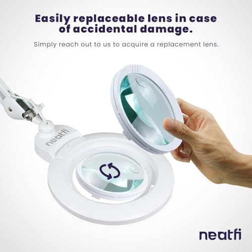 Neatfi XL Bifocal LED Magnifying Lamp, 18cm Acrylic Lens, 1600 Lumens, 3 Light Modes, 5D/20D, 168 SMDs LED, Dimmable, Adjustable Arm, Ideal for Crafts, Reading & Close Works (CCT with Clamp, White) - Cosy Home Interiors Neatfi XL Bifocal LED Magnifying Lamp, 18cm Acrylic Lens, 1600 Lumens, 3 Light Modes, 5D/20D, 168 SMDs LED, Dimmable, Adjustable Arm, Ideal for Crafts, Reading & Close Works (CCT with Clamp, White) - Image 7