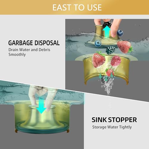 Kitchen Sink Garbage Disposal Flange and Sink Stopper Fit 3-1/2 Inch Standard Sink Drain Hole Brushed Gold