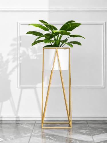 Image of LIBAN Modern, Stylish Metal Planter with Stand for Indoor & Outdoor Plants | Tall Plant Pot for Living Room, Balcony, Garden | Decorative Floor Flower Pot (Set of 1) (White)