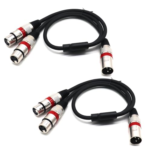 SiYear XLR Splitter Balanced Cable - XLR Male to Dual Female 3 Pin Patch Y Cable Microphone Splitter Cord Audio Adapter 50CM (2PACK)