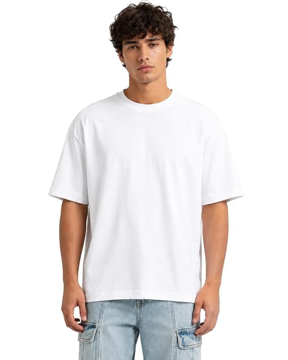 Image of VEL Plain 100% Heavy Cotton Oversized T-Shirt Baggy Fit Drop Shoulder Half Sleeves Round Neck Solid 100% Cotton T-Shirt for Men (Pack of 3)