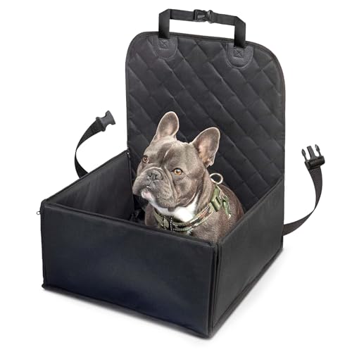 WilTec Autositz für kleine bis mittlere Hunde 100x45 cm mit Sicherheitsgurt, Hundesitz für Vordersitz und Rücksitz, Schwarz