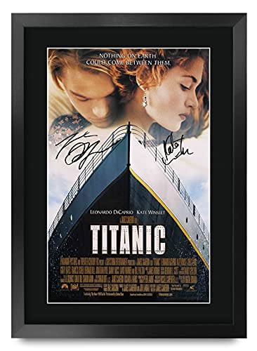 HWC Trading Titanic Leonard DiCaprio, Kate Winslet Cadeaux Imprimé Signé Autographe Photo pour les fans de cinéma - A3 Encadré