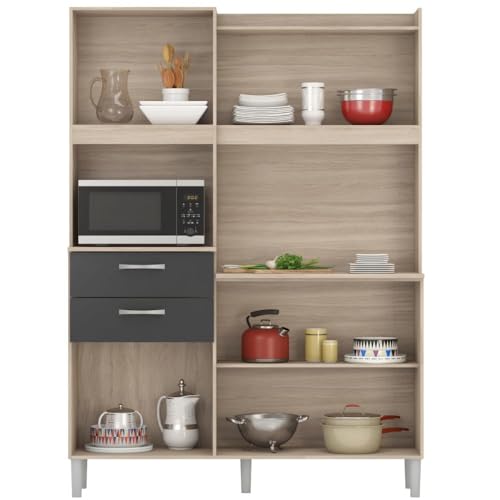 Armário de Cozinha 6 Portas 2 Gavetas Harmonia Demobile Avena Touch/Grafito