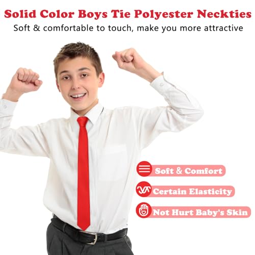 Mantieqingway Boys Tie Self Tie Solid Color Kids Ties Neckties for Graduation Uniforms Party Casual School (Age 8-14)2